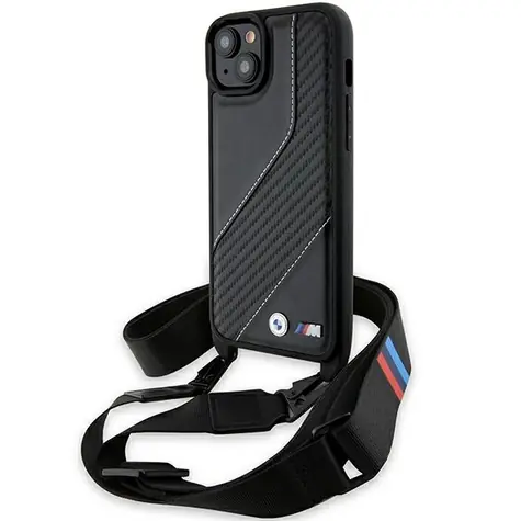 BMW M Edition Carbon Stripe & Strap čierna / Zadný kryt / iPhone 13/14/15 / karbónový vzor / pútko