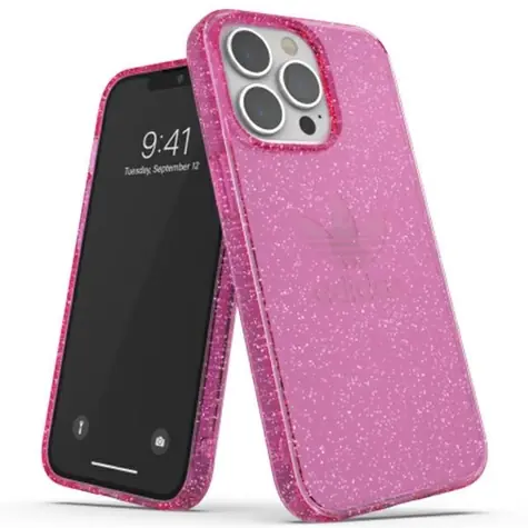 Adidas OR Clear Case Glitter ružová / Kryt / pre Apple iPhone 13 Pro, iPhone 13 / Priehľadný, trblietky