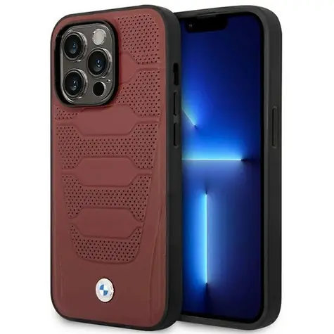 BMW Leather Seats Pattern bordová / Puzdro / iPhone 14 Pro Max / MagSafe / kožený vzhľad