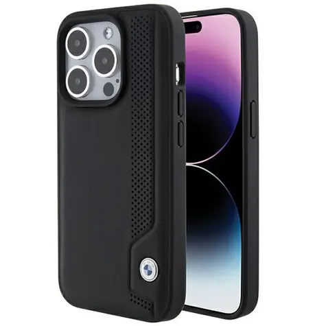 BMW Leather Blue Dots čierna / Zadný kryt / iPhone 15 Pro Max / pravá koža
