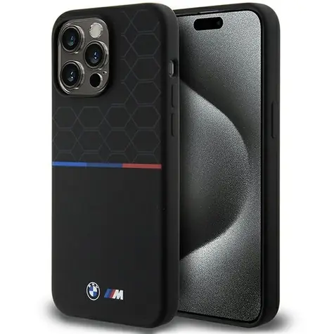 BMW M Silicone MagSafe kryt iPhone 15 Pro Max čierna / Kryt / Silikónový / Vzorovaný / MagSafe