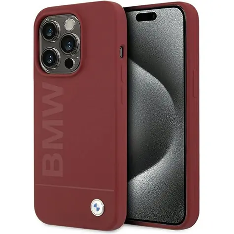 BMW Silicone Big Logo MagSafe červená / Kryt pre Apple iPhone 15 Pro / Silikónový