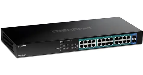 Trendnet 24-portový PoE+ switch s 2x SFP / Switch / 24x Gigabit PoE+ / 380 W / 52 Gbit/s / kovové prevedenie