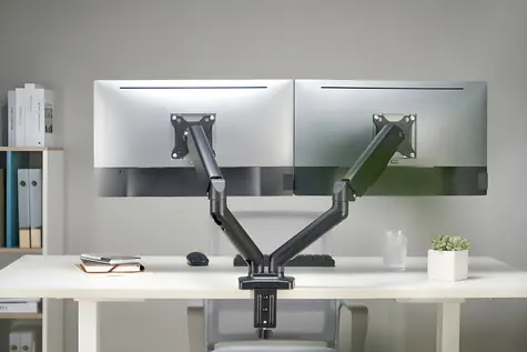 Equip čierna / Stolný držiak pre 2 monitory / 13-27" / nosnosť 9 kg / naklápací, otočný 180 ° / VESA 100x100