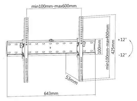 Equip TV držiak na stenu čierny / Držiak TV / náklopný / VESA 600x400 / 37-70” / 40 kg