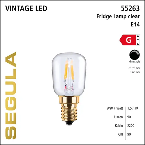 SEGULA LED žiarovka do chladničky číra 1,5W (10W) / E14 / 90lm / 2200K / stmievateľná / G