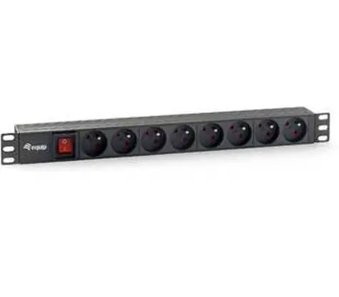 Equip 19" čierna / Zásuvková lišta / 1U / 8x zásuvka / spínač / 16 A