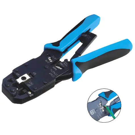 DATACOM PROFI BLUE II / Krimpovacie kliešte / 4P+6P+8P / RJ45, RJ12, RJ11, RJ10 / račňa so stripovačom