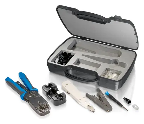 Equip Sada sieťového náradia čierna / Sada náradia / Krimpovacie kliešte / 20x RJ45 Cat6 netienený / kufrík