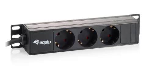 Equip 10" napájací panel 3x Schuko čierna / Napájací panel / 1U / 16 A / kábel 1,5 m