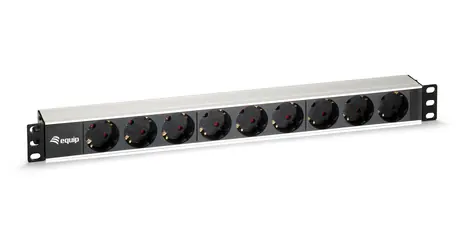 Equip 19" Zásuvkový panel čierna / strieborná / Zásuvkový panel / 1U / 9x Schuko / 16 A / hliník