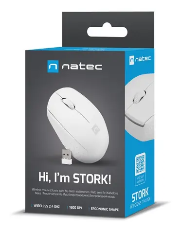 Natec Stork biela / Myš / Optická / Bezdrôtová USB / 1600 DPI / 3 tlačidlá