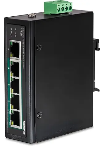 Trendnet Priemyselný switch 5- Port Fast Ethernet PoE+ / Switch / 4X PoE+ / 90 W / DIN-Rail / IP30