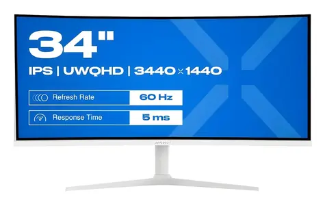 34" Japannext JN-IPS340UWQHD60C-C65W-HS-W / Monitor / IPS / UWQHD 3440x1440 / Curved 3800R / 60Hz / USB-C+HDMI+DP
