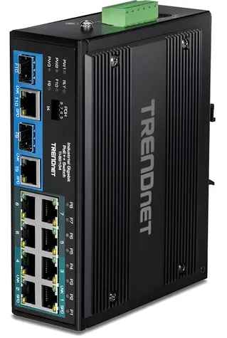 Trendnet Priemyselný switch 10- Port PoE++ / Switch / Gigabit / 360 W PoE / 20 Gbit/s / IP30 DIN-Rail