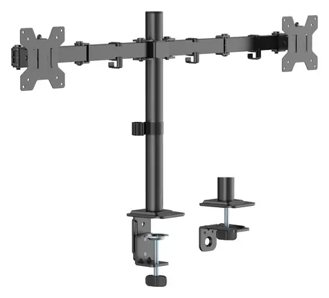Equip čierna / Stolný držiak pre dva monitory / 17-32" / VESA 75-100 mm / nosnosť 10 kg / 360° otočenie