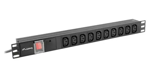Lanberg PDU čierna / Zásuvková lišta do racku / 1U / 7x IEC C13 / 10 A / 2 m