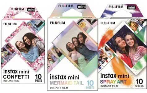 Fujifilm Instax Mini Deco 26 Film Bundle / Instantný film / dekoratívne okraje Confetti, Sky Blue, Mermaid Tail