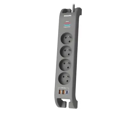 Philips SPN4140GA/60 sivá / Prepäťová ochrana / 4 zásuvky / 2m