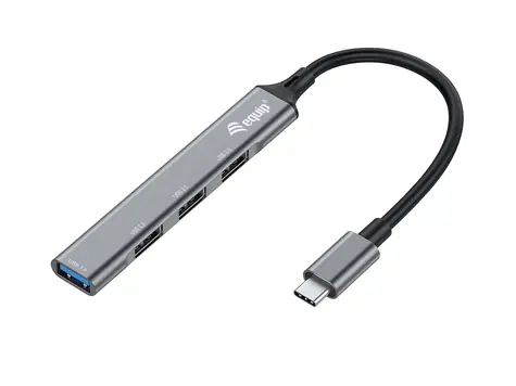 Equip 4- Port USB-C Hub čierna / USB hub / 1× USB-A 3.2 + 3× USB-A 2.0 / 5 Gbps / hliník