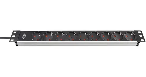 Brennenstuhl Alu-Line Cali 19" strieborná/čierna / Napájacia lišta / 9x zásuvka / IEC C14 / 2 m / 1U