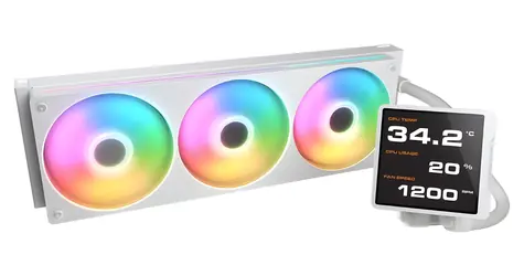 COUGAR Poseidon Vistek Pro 360 biela / Vodný chladič CPU / IPS displej / ARGB / 3x 120mm / Intel & AMD