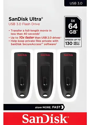 SanDisk Ultra 64 GB čierna (3 ks) / Flash disk / USB 3.0 / čítanie až 130 MB/s