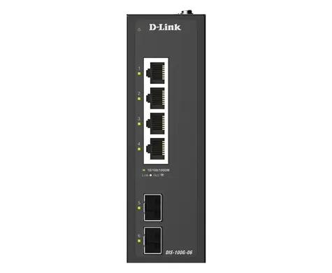 D-Link DIS-100G-06 / Switch / 4X 10/100/1000 / 2x SFP Gigabit / priemyselný / unmanaged / DIN lišta