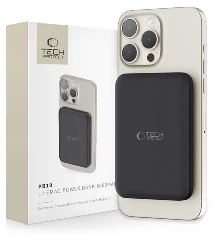 Tech-Protect LifeMag PB10 čierna / Powerbanka MagSafe / 5000 mAh / 15W / USB-C