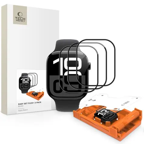 Tech-Protect Easy Set Flex+ 40mm čierna / Ochranné tvrdené sklo pre Apple Watch / 3 ks v balení