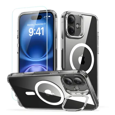 ESR Classic Hybrid HaloLock transparentný / Kryt so stojanom a tvrdené sklo / iPhone 16 PLUS / MagSafe