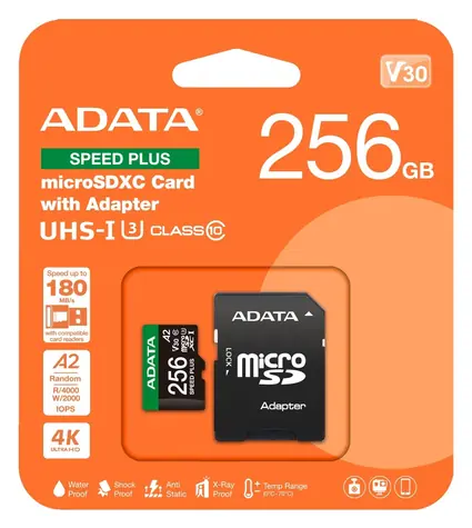 ADATA Speed PLUS microSDXC 256 GB / Pamäťová karta / UHS-I U3 / Class 10/+ adaptér