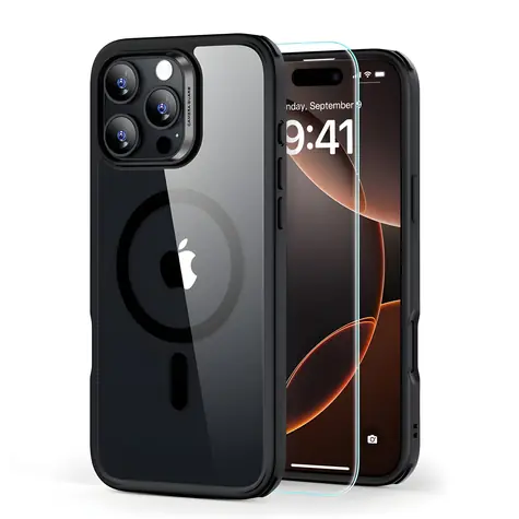 ESR Classic Hybrid HaloLock číra, čierny rámček / Puzdro + tvrdené sklo / Apple iPhone 16 Pro Max / MagSafe