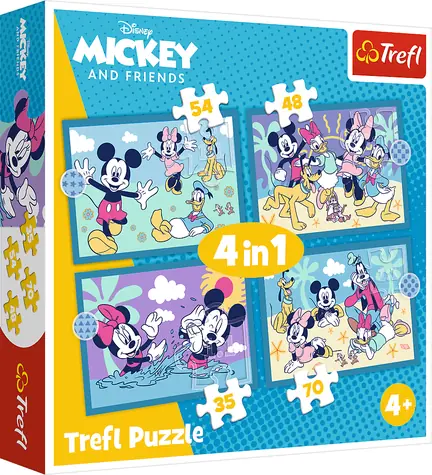 Trefl Puzzle Mickey Mouse: Priatelia 4v1 / 35+48+54+70 dielikov / 28,5 x 20,5 cm
