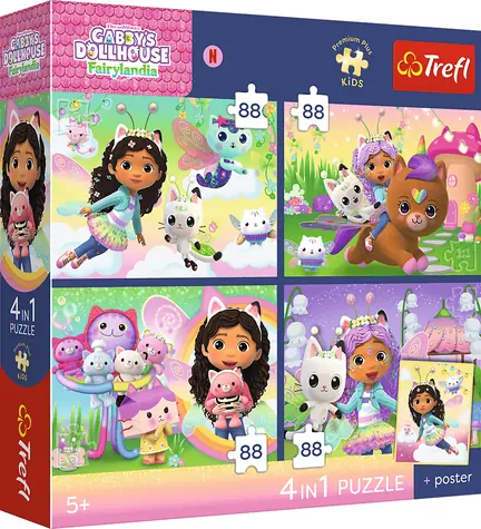 Trefl Puzzle Premium PLUS Kids Gábinin kúzelný domček: Mačacie hrátky / 4x88 dielikov / 28,5 x 20,5 cm