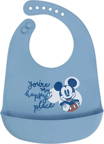 STOR Silikónový podbradník Mickey Mouse / Podbradník / Silikón / Vrecko na zvyšky jedla / Bez BPA