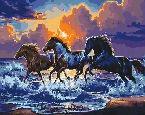 Norimpex Diamantové maľovanie Divoké kone na pláži / 30x40 cm