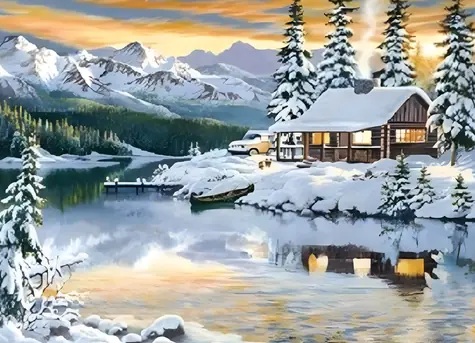 Norimpex Diamantové maľovanie Chata v horách / 30x40 cm