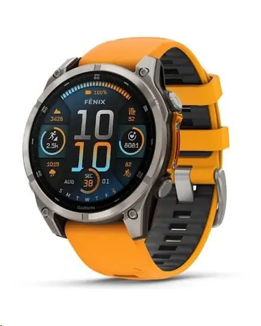Garmin Fenix 8 47mm Titanium, oranžovo-grafitový remienok / Chytré hodinky / AMOLED / GPS / vodeodolné