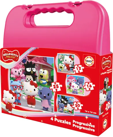 Educa Puzzle v kufríku Hello Kitty 4v1/12, 16, 20 a 25 dielikov