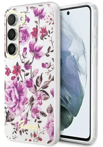 Guess Flower Collection biela / Zadný kryt pre Samsung Galaxy S23+ / Hardcase
