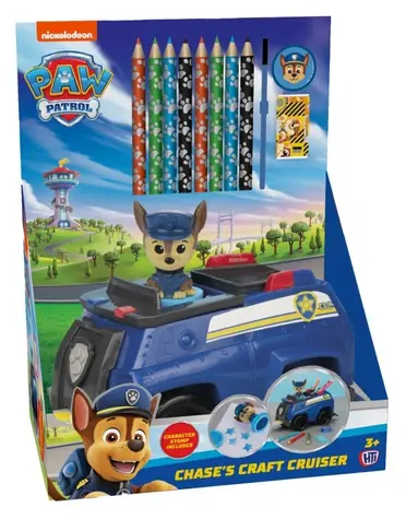 CYP BRAND Kreatívna sada Tlapková patrola Chase v autíčku / 8 pasteliek / 4 vodové farby