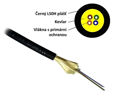 Xtendlan Optický DROP kábel 4vl. čierny / Optický kábel / 9/125 / G.657A / LS0H / 500 ms konektory