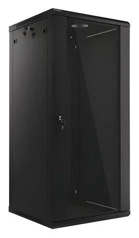 Lanberg WF01 čierna / Nástenný rozvádzač / 19" / 27U / 600x600 mm / sklenené dvere / nosnosť 60 kg