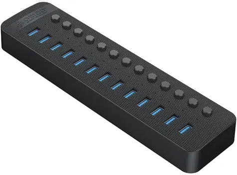 Orico USB Hub 13x USB-A s vypínačmi čierna / USB Hub / 13x USB-A 3.0 / vypínač pri každom porte / napájanie 60W
