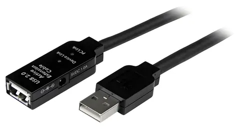 StarTech Aktívny predlžovací kábel USB 2.0 čierna / Kábel USB / AM - AF / napájací adaptér / 15 m