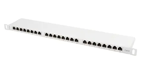 Lanberg sivý / Patch panel / 24 portov / RJ-45 / CAT6 / FTP tienený / 0,5 U / 19"