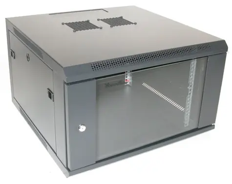 Xtendlan Nástenný rozvádzač 6U čierny / Nástenný rozvádzač / 19" / 600x600 mm / nosnosť 60 kg / sklenené dvere