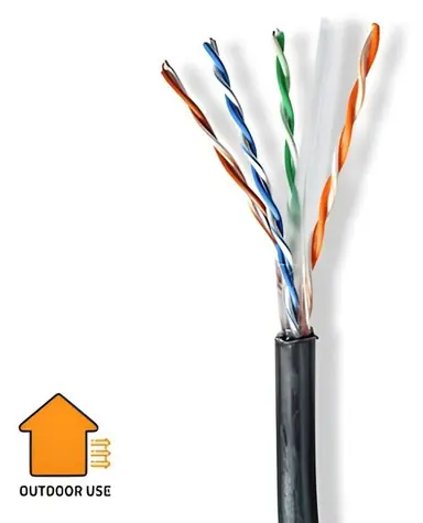 Nedis CAT6 čierna / Inštalačný kábel / U/UTP / 305 m / vonkajší / okrúhly / PE