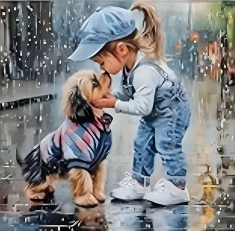 Norimpex Diamantové maľovanie Dievča so psíkom v daždi / 30x40 cm